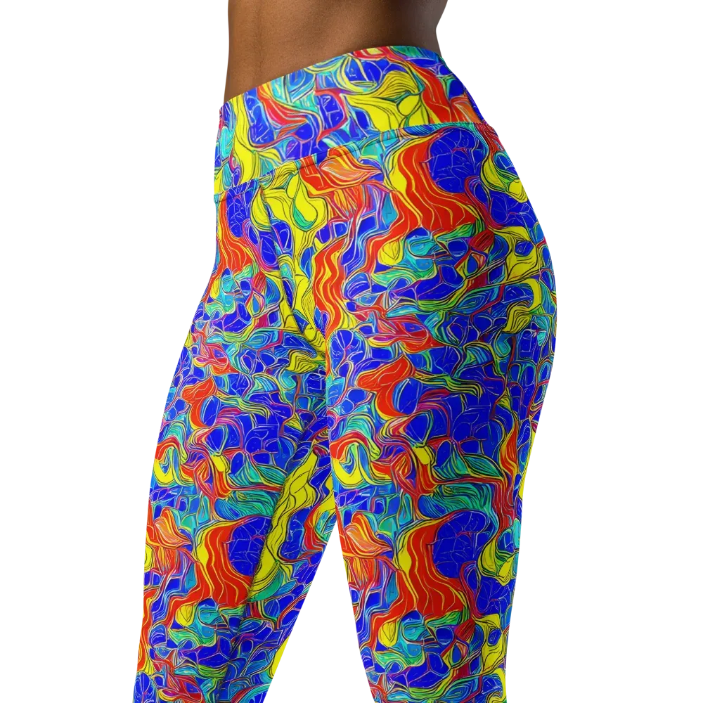 Blue Flame Maze on Yoga Leggings — Left Front