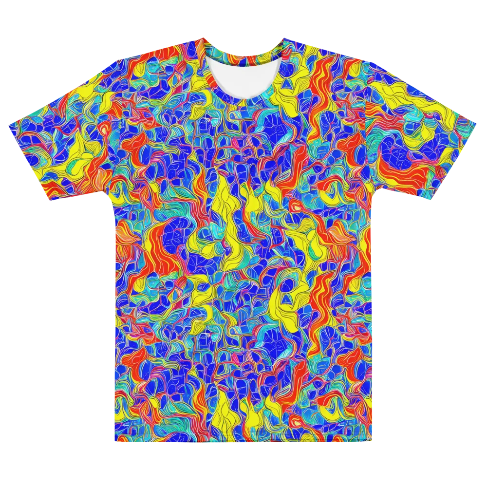 Blue Flame Maze on Men's Cotton Crew Neck T-Shirt — Front