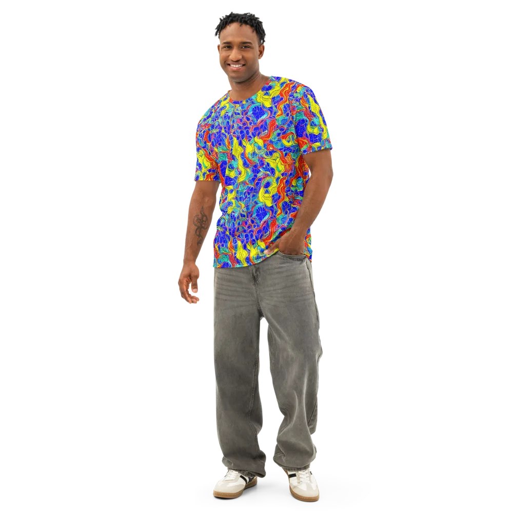 Blue Flame Maze on Men's Cotton Crew Neck T-Shirt — Front