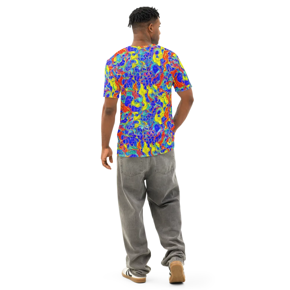 Blue Flame Maze on Men's Cotton Crew Neck T-Shirt — Back