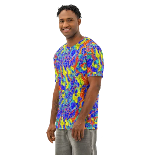 Blue Flame Maze on a Men's Cotton Crew Neck T-Shirt