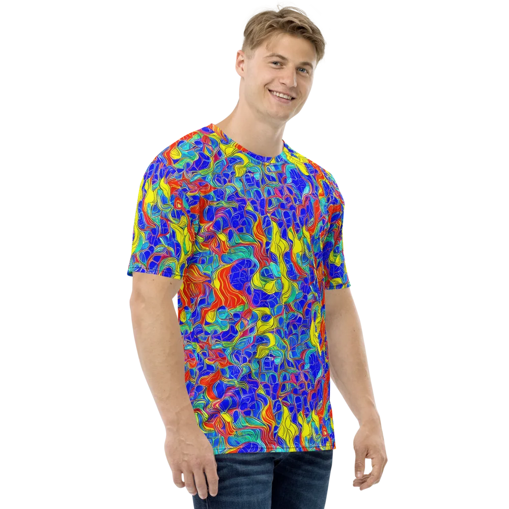 Blue Flame Maze on Men's Crew Neck T-Shirt — Right