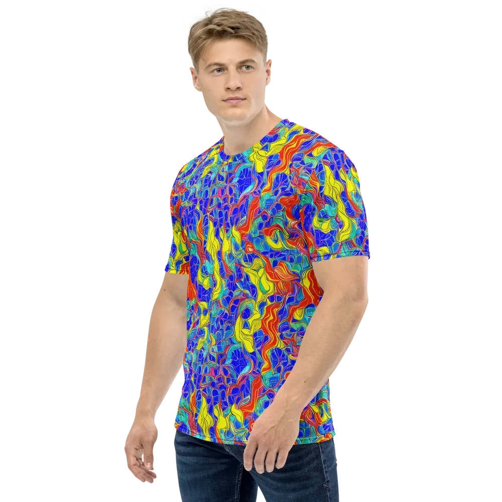 Blue Flame Maze on Men's Crew Neck T-Shirt — Left
