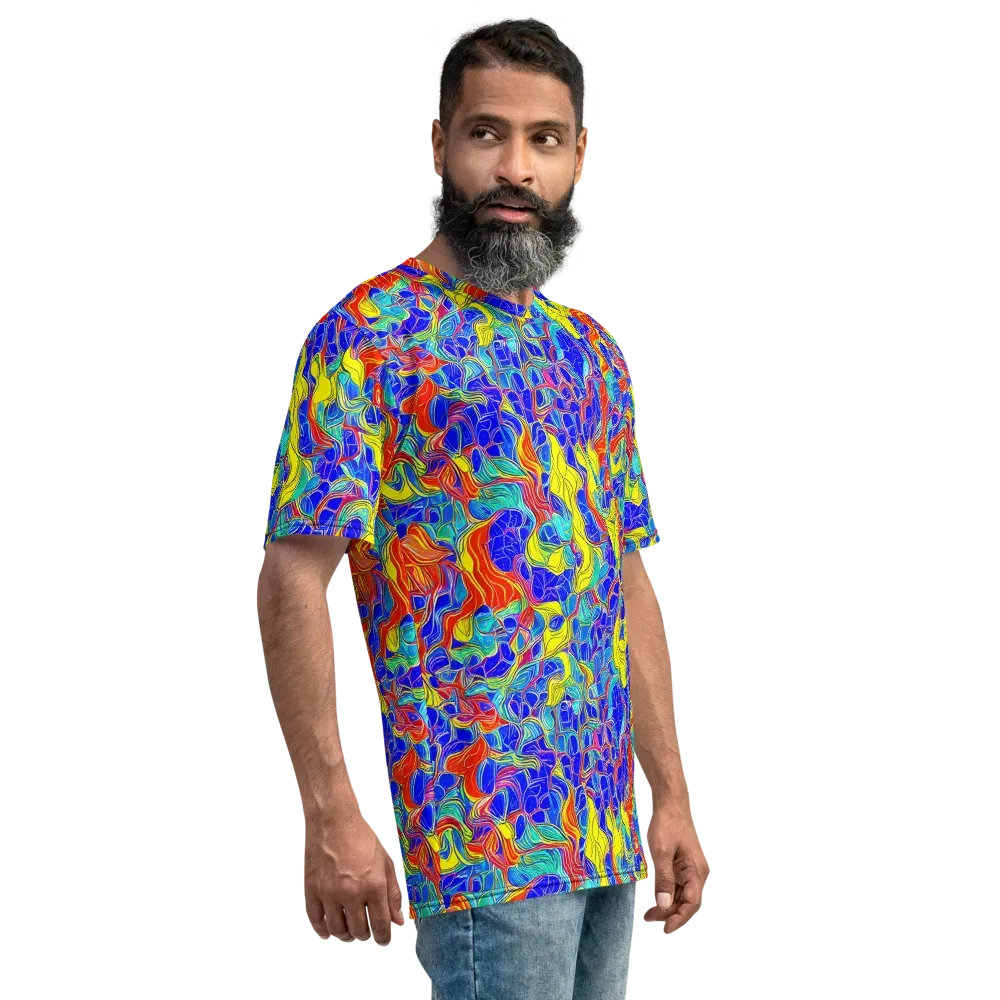 Blue Flame Maze on Men's Crew Neck T-Shirt — Right