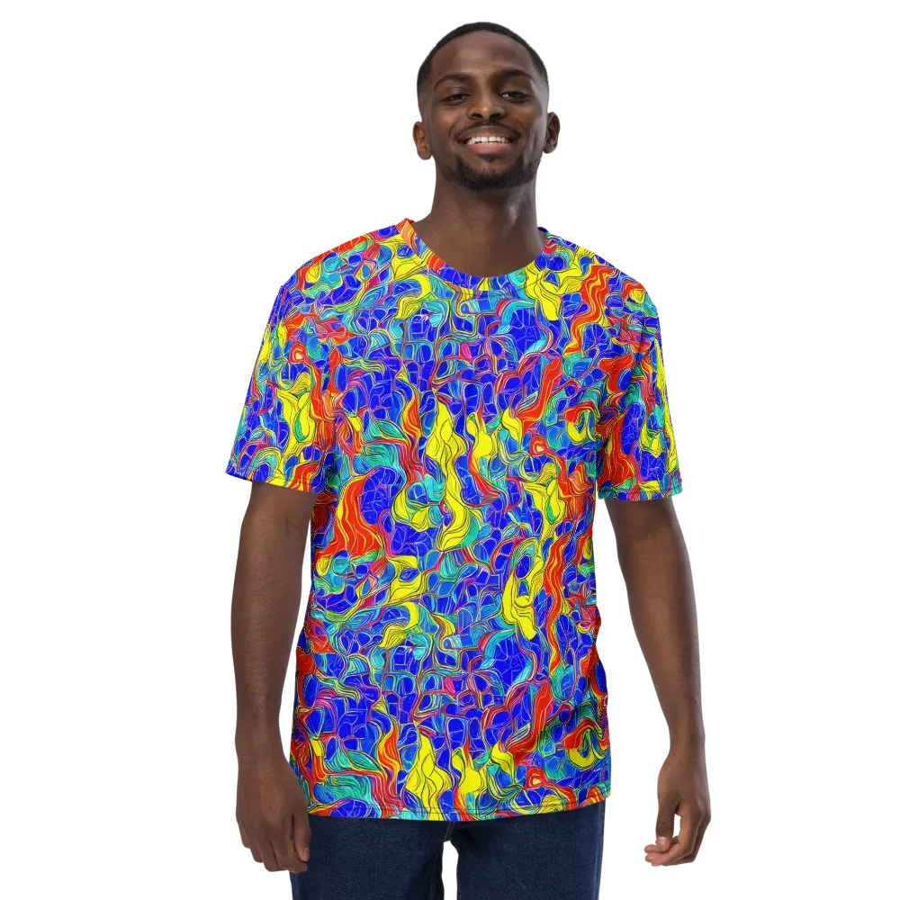 Blue Flame Maze on Men's Crew Neck T-Shirt — Front