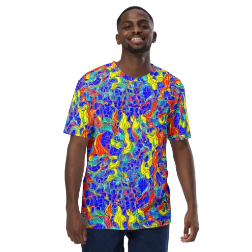 Blue Flame Maze on a Men's Crew Neck T-Shirt