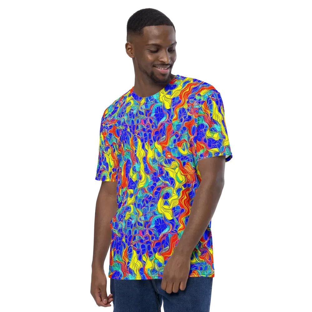 Blue Flame Maze on Men's Crew Neck T-Shirt — Left