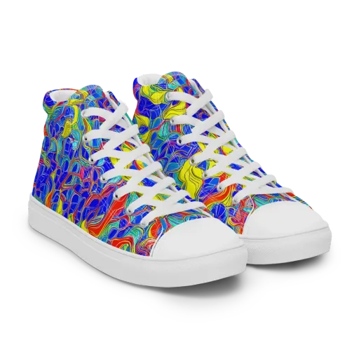 Blue Flame Maze on a Men's High Top Canvas Shoes