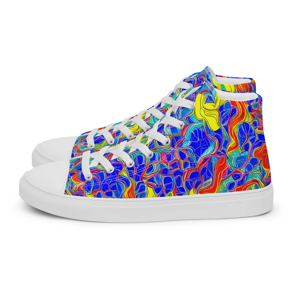 Blue Flame Maze on Men's High Top Canvas Shoes — Left