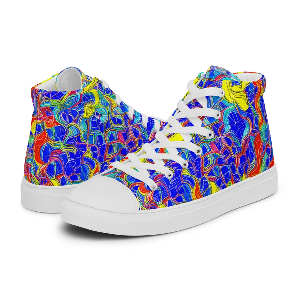 Blue Flame Maze on Men's High Top Canvas Shoes — Left