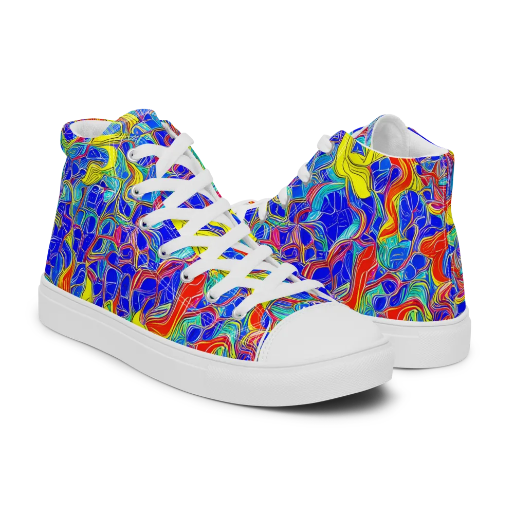 Blue Flame Maze on Men's High Top Canvas Shoes — Right