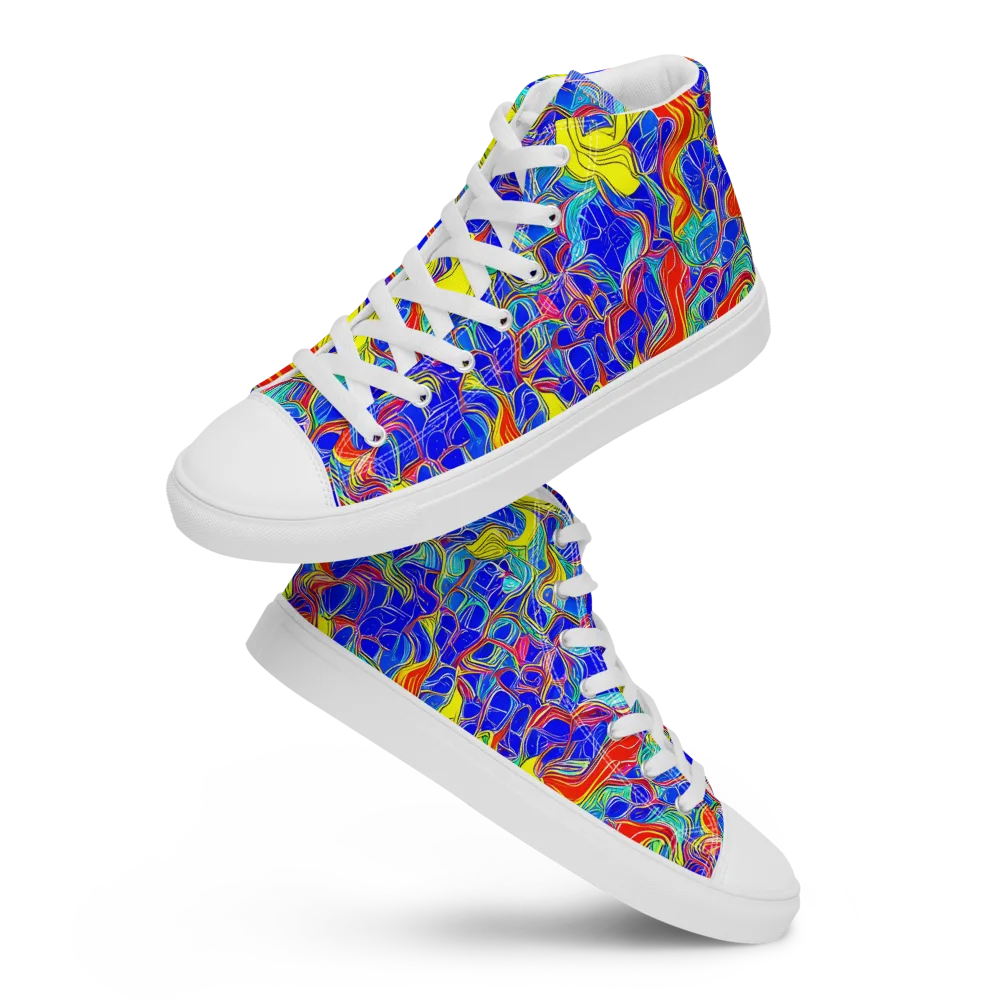 Blue Flame Maze on Men's High Top Canvas Shoes — Front