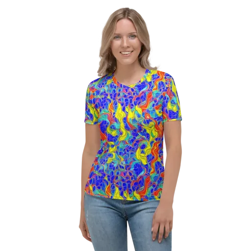Blue Flame Maze on a Women's Crew Neck T-Shirt