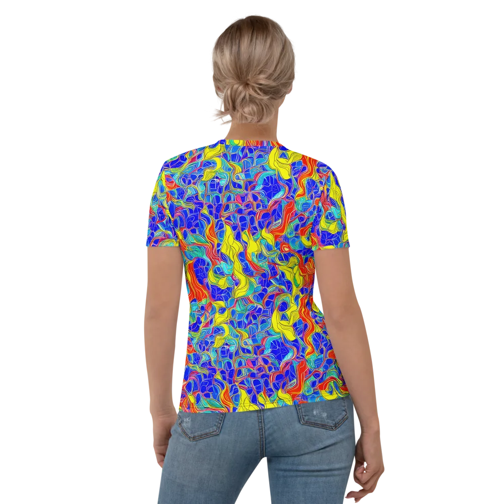 Blue Flame Maze on Women's Crew Neck T-Shirt — Back