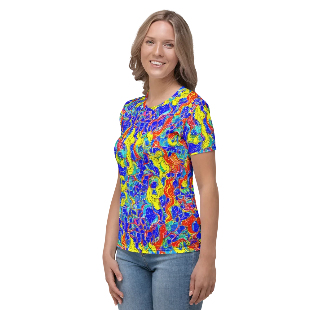 Blue Flame Maze on Women's Crew Neck T-Shirt — Left