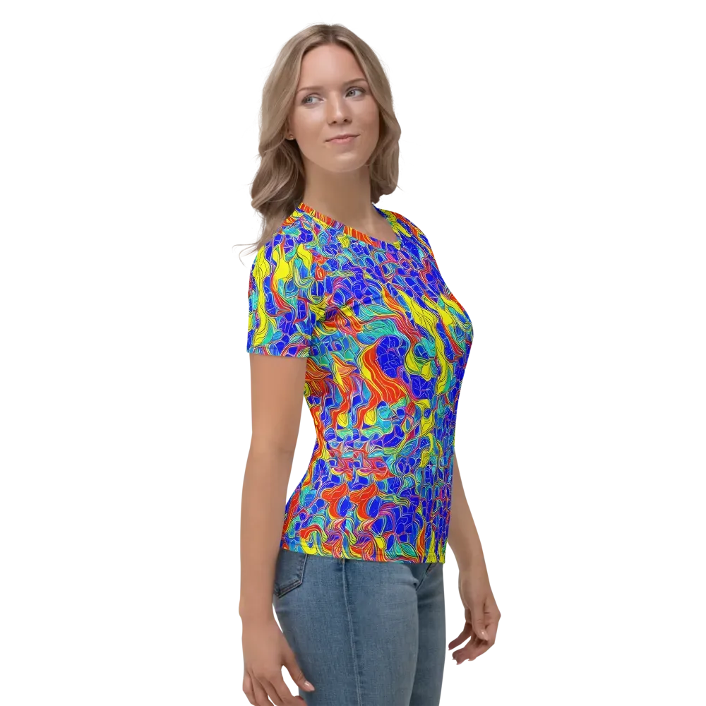 Blue Flame Maze on Women's Crew Neck T-Shirt — Right