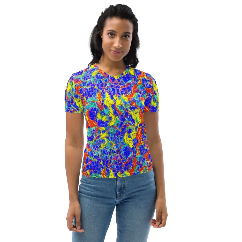 Blue Flame Maze on Women's Crew Neck T-Shirt — Front