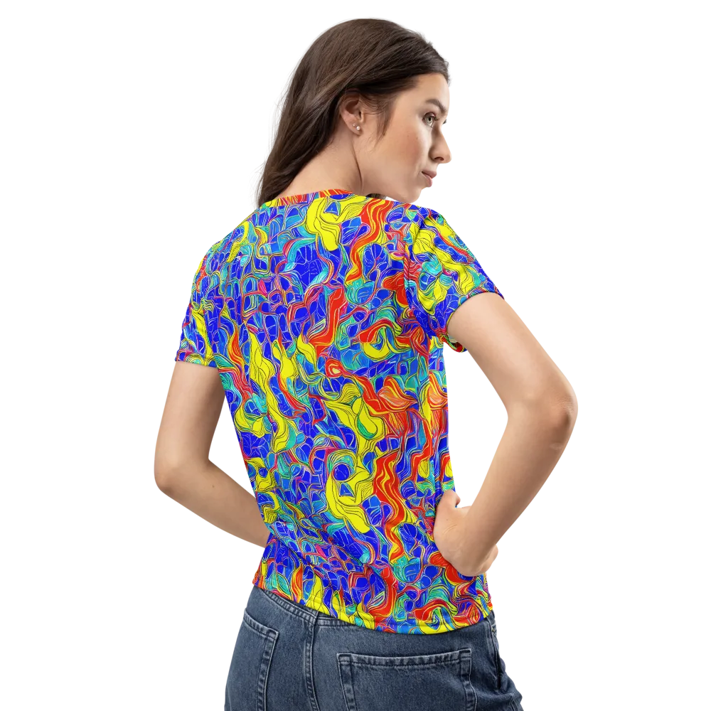 Blue Flame Maze on Women's Crew Neck T-Shirt — Back