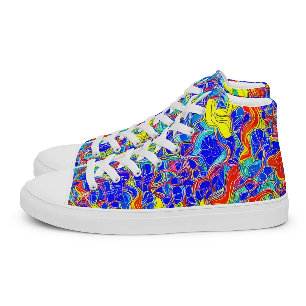 Blue Flame Maze on Women's High Top Canvas Shoes — Left