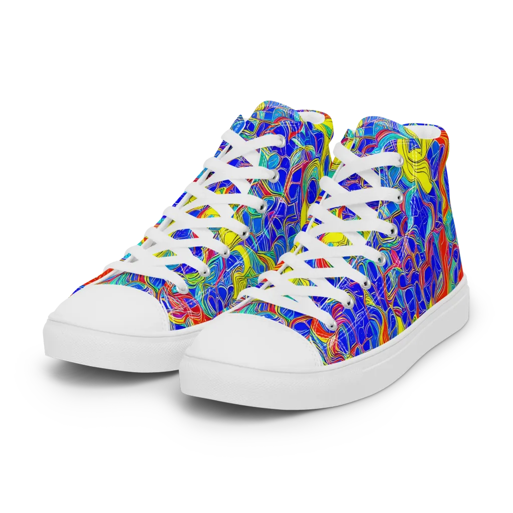 Blue Flame Maze on Women's High Top Canvas Shoes — Left Front
