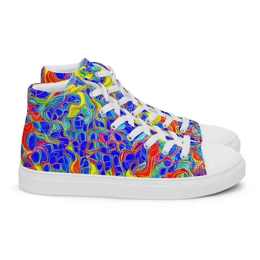 Blue Flame Maze on Women's High Top Canvas Shoes — Right