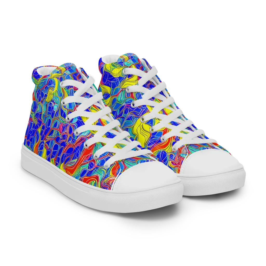 Blue Flame Maze on Women's High Top Canvas Shoes — Right Front