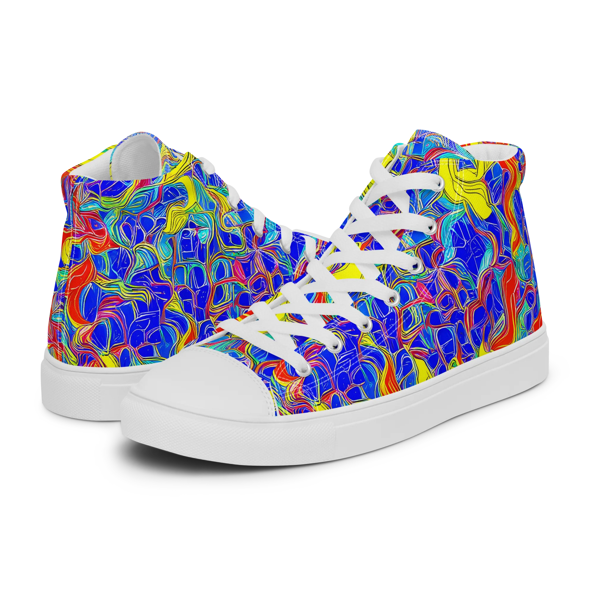 Blue Flame Maze on Women's High Top Canvas Shoes — Left