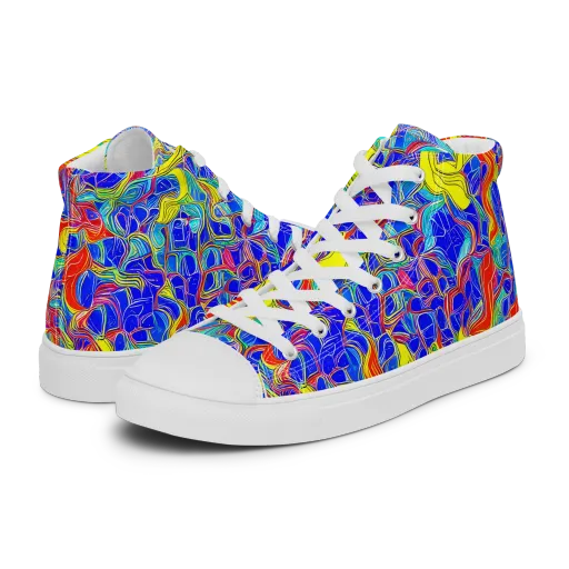 Blue Flame Maze on a Women's High Top Canvas Shoes