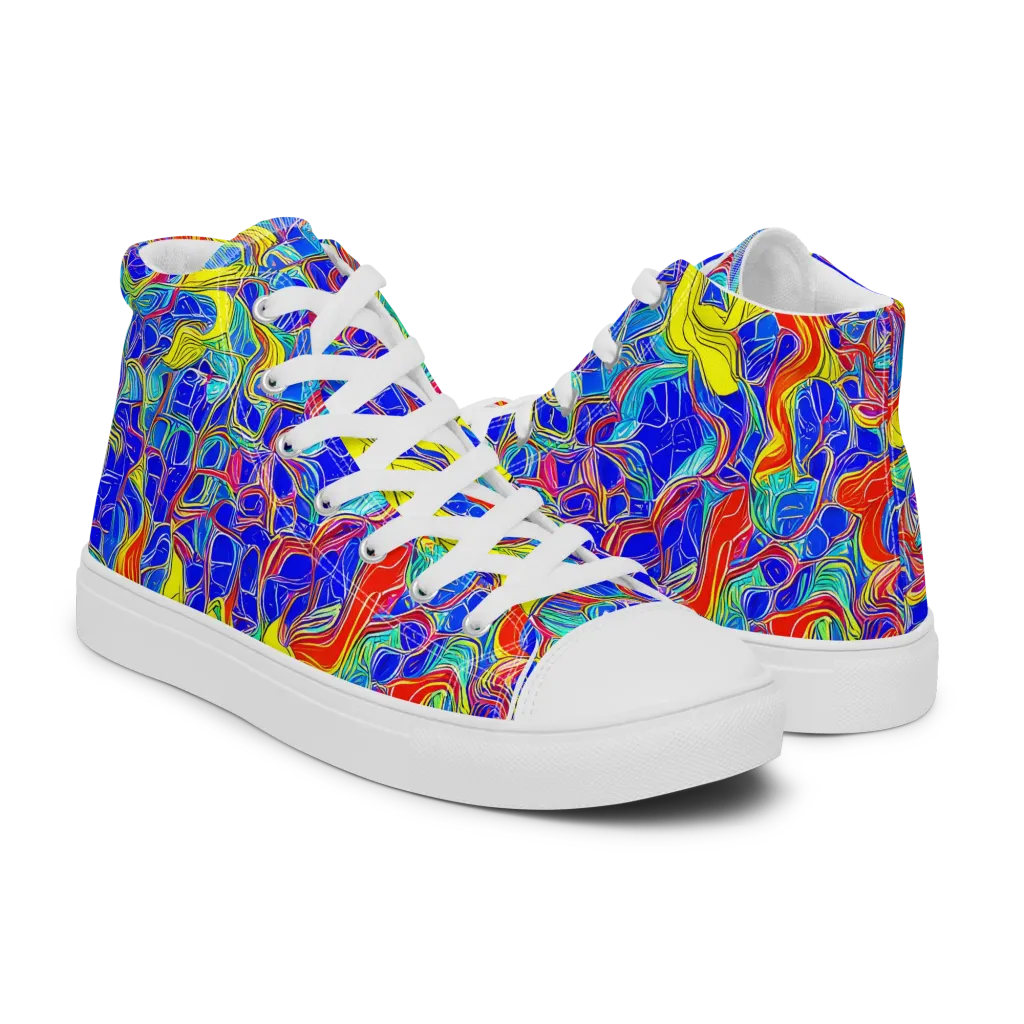 Blue Flame Maze on Women's High Top Canvas Shoes — Right