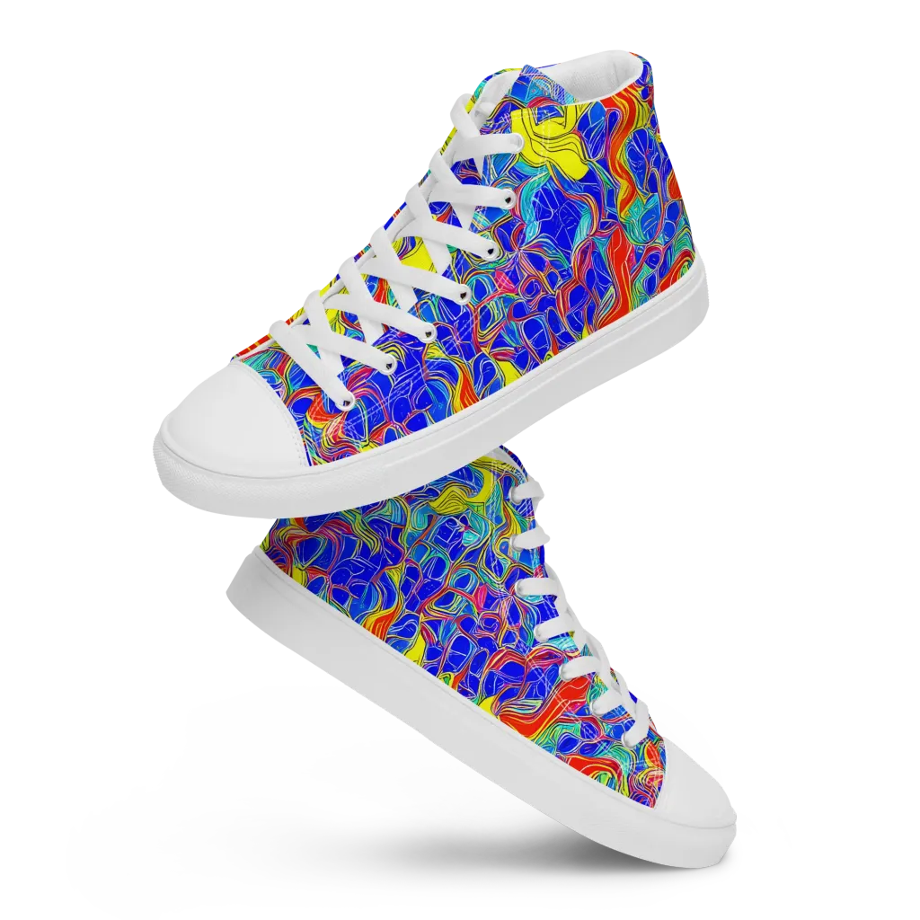 Blue Flame Maze on Women's High Top Canvas Shoes — Front