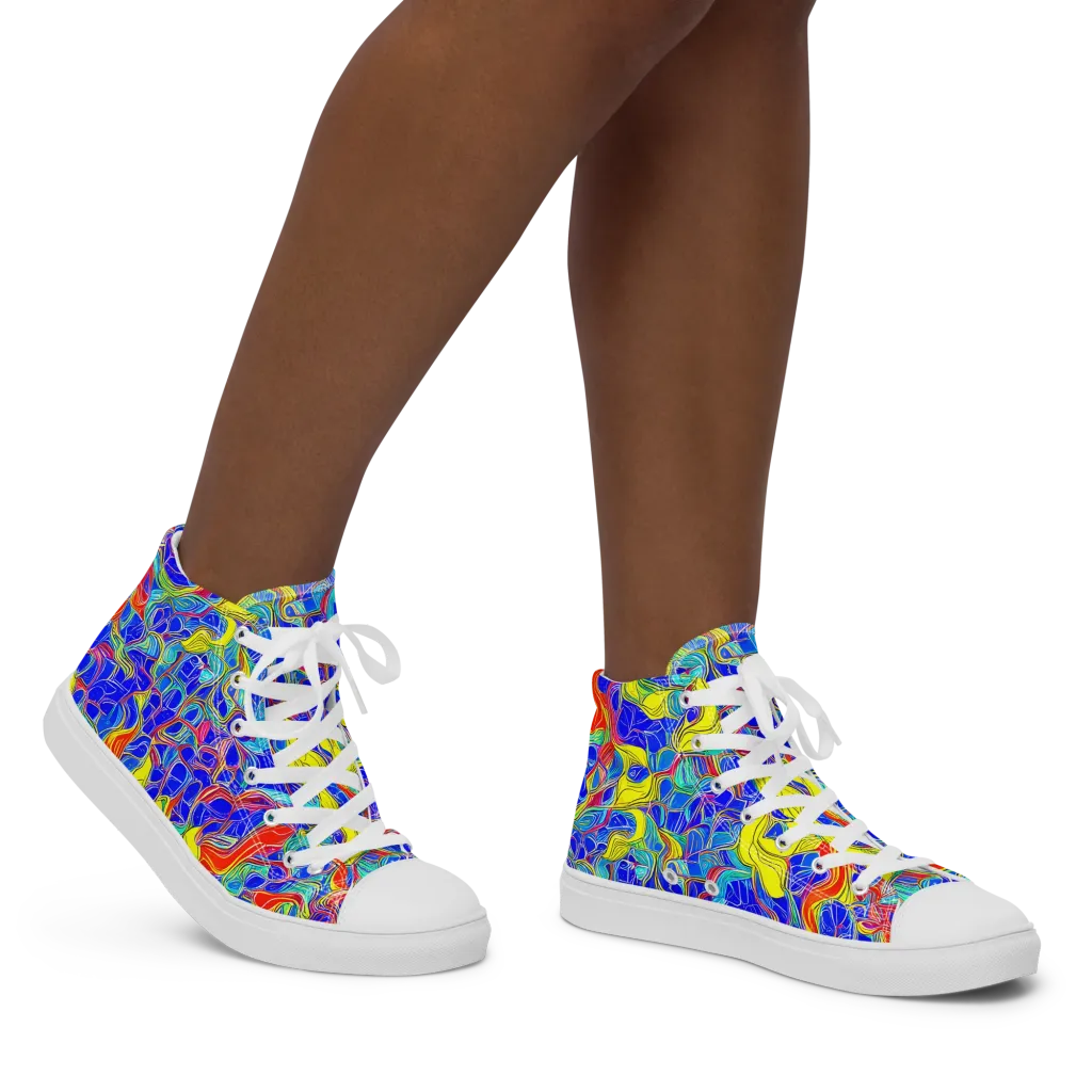 Blue Flame Maze on Women's High Top Canvas Shoes — Right