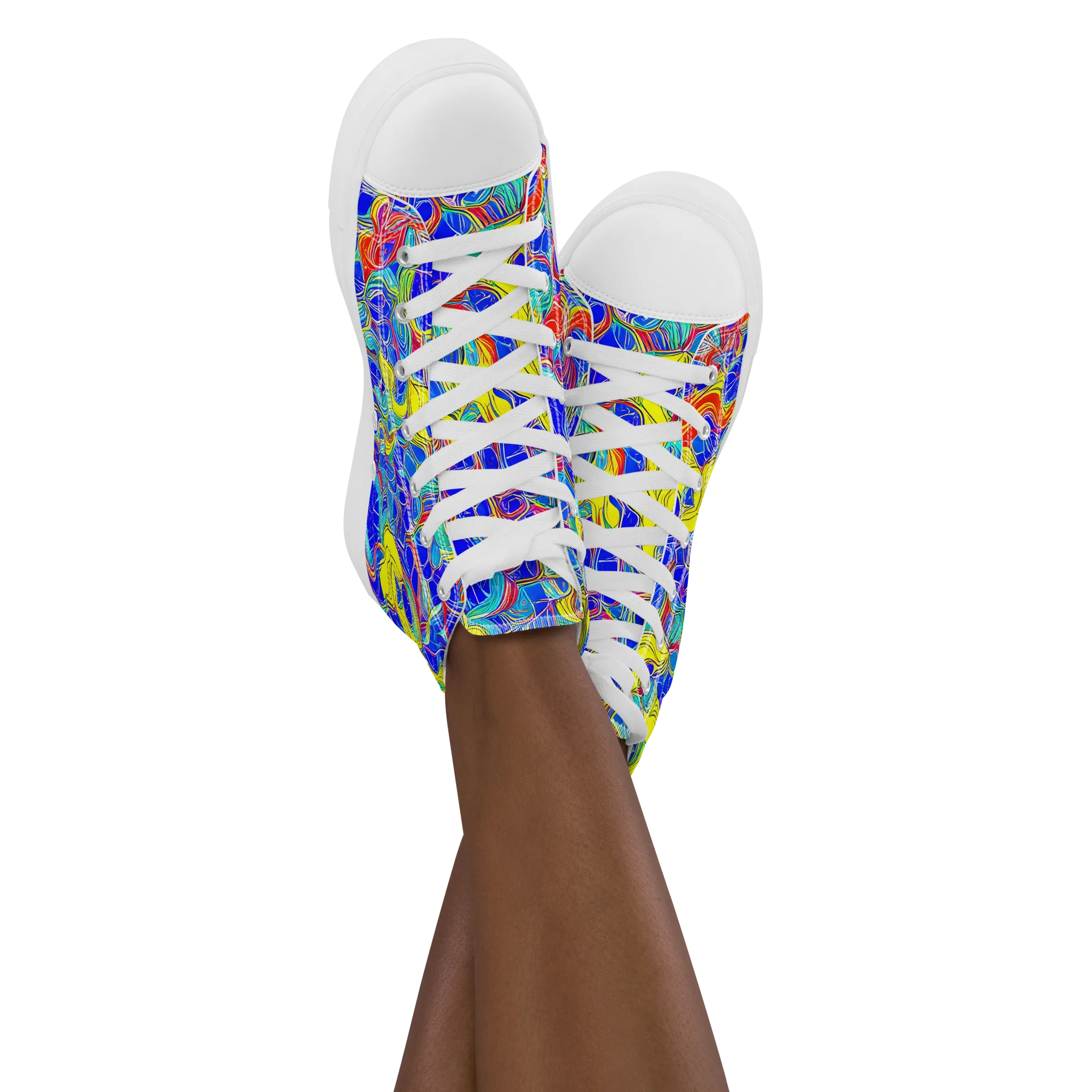 Blue Flame Maze on Women's High Top Canvas Shoes — Front
