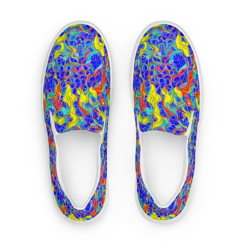 Blue Flame Maze on Men's Slip-On Canvas Shoes — Front