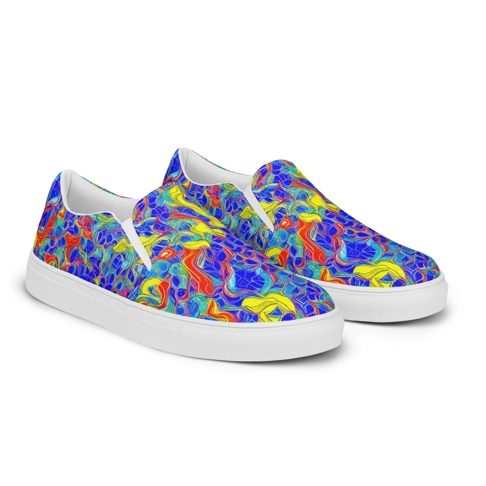 Blue Flame Maze on Men's Slip-On Canvas Shoes — Right Front