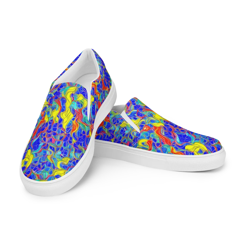 Blue Flame Maze on Men's Slip-On Canvas Shoes — Left Front