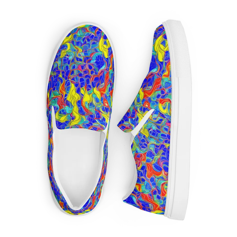 Blue Flame Maze on Men's Slip-On Canvas Shoes — Front