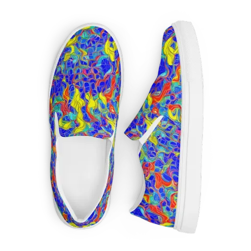 Blue Flame Maze on a Men's Slip-On Canvas Shoes