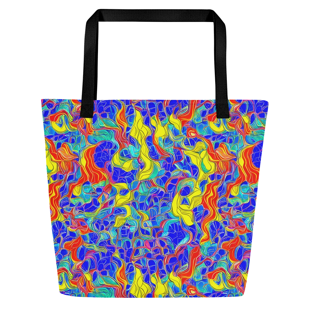 Blue Flame Maze on Large Tote Bag W/ Pocket — Front