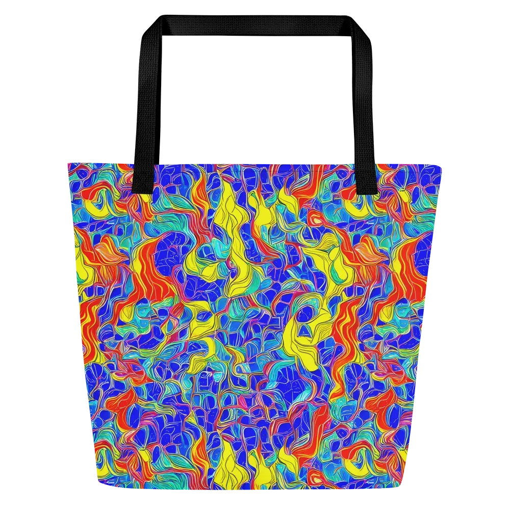 Blue Flame Maze on Large Tote Bag W/ Pocket — Front