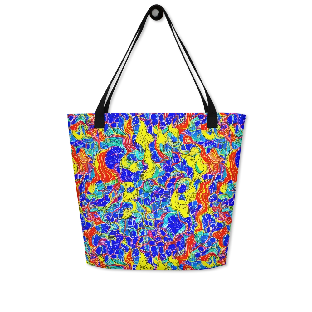 Blue Flame Maze on Large Tote Bag W/ Pocket — Front