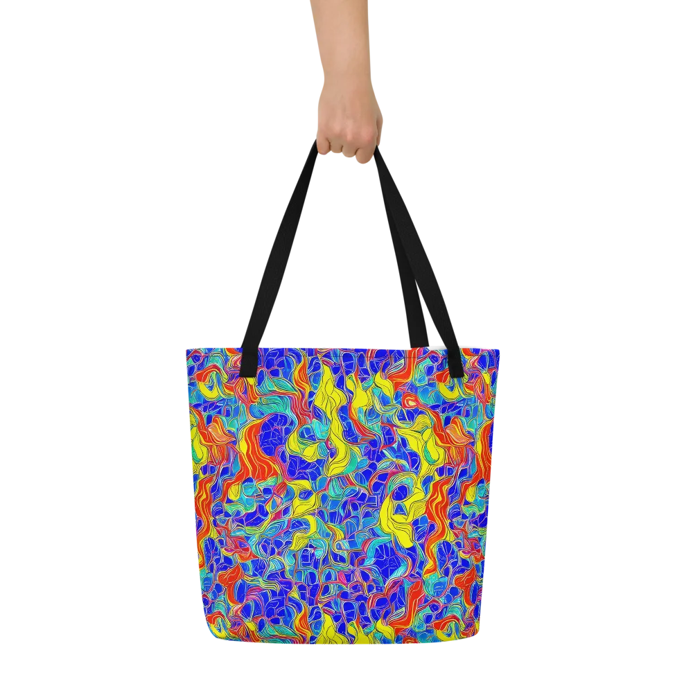 Blue Flame Maze on Large Tote Bag W/ Pocket — Front