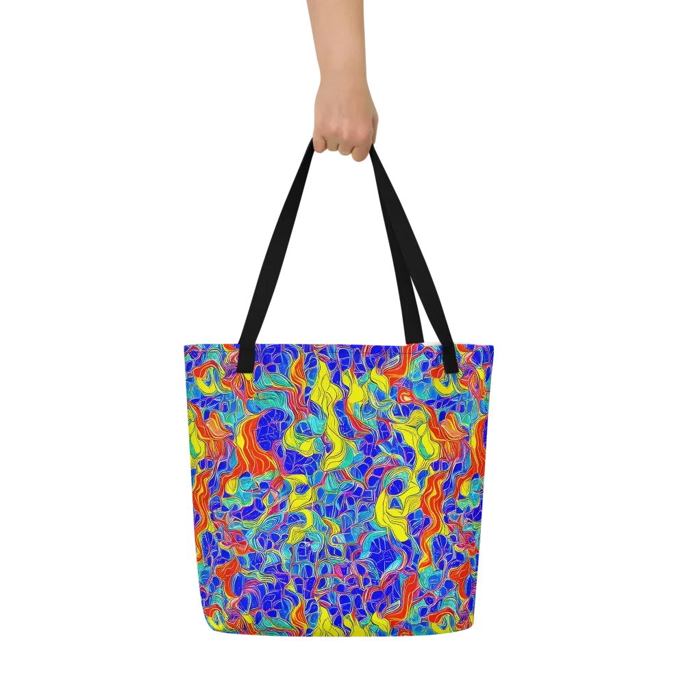 Blue Flame Maze on Large Tote Bag W/ Pocket — Front