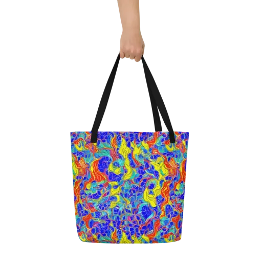 Blue Flame Maze on a Large Tote Bag W/ Pocket