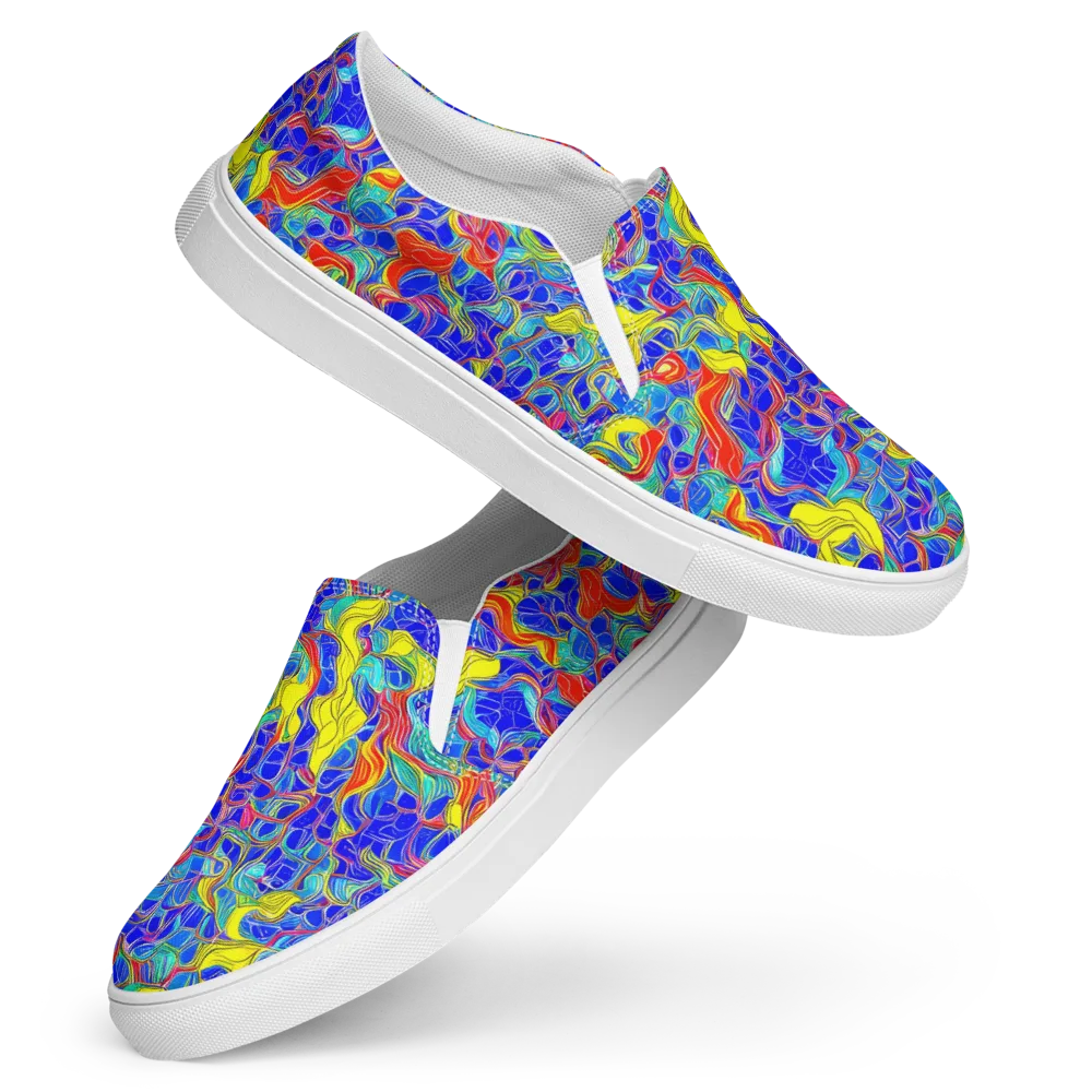 Blue Flame Maze on Women's Slip-On Canvas Shoes — Front
