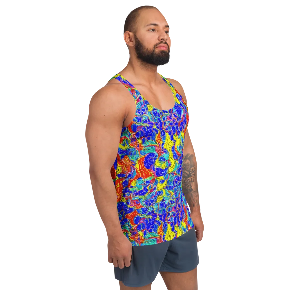 Blue Flame Maze on Men's Tank Top — Right Front