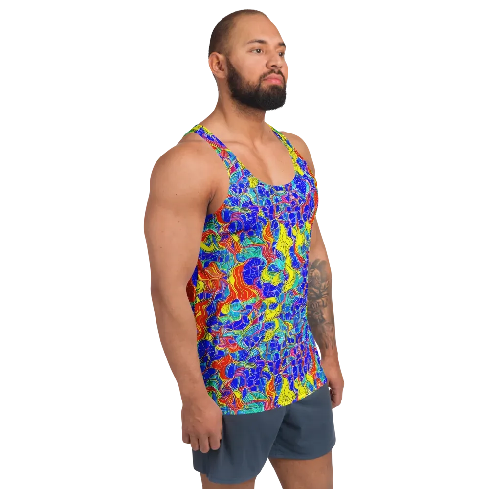Blue Flame Maze on Men's Tank Top — Right Front