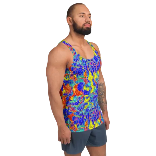 Blue Flame Maze on a Men's Tank Top