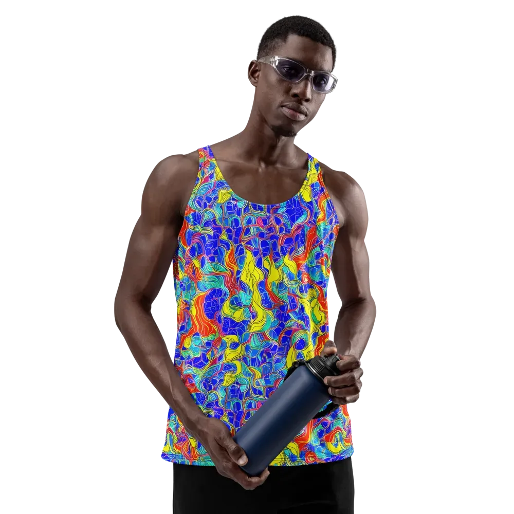 Blue Flame Maze on Men's Tank Top — Front