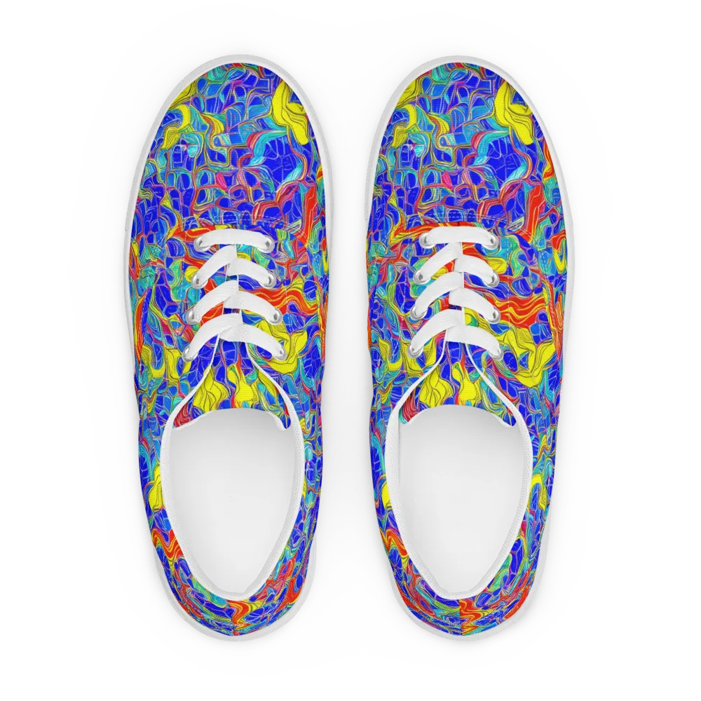 Blue Flame Maze on Men's Lace-Up Canvas Shoes — Front