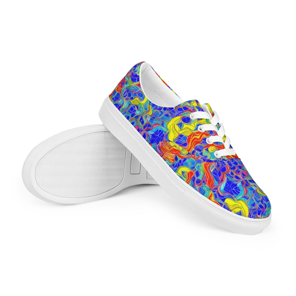 Blue Flame Maze on Men's Lace-Up Canvas Shoes — Right Front